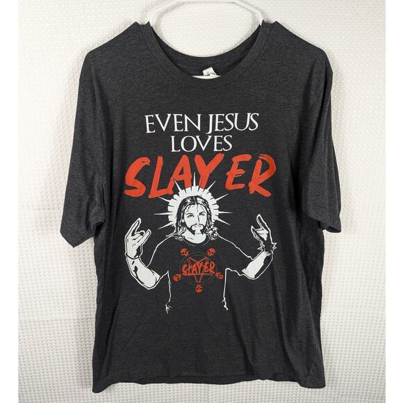 Even Jesus Loves Slayer Shirt XL Mens Graphic Metal Tee Funny Satan Rock Band - Picture 1 of 5